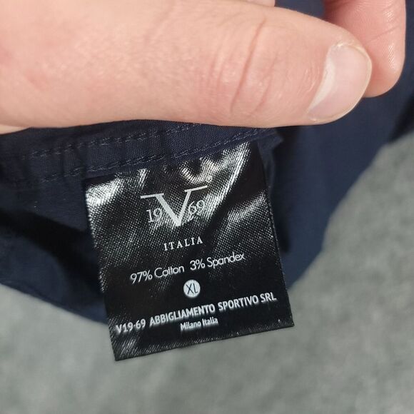 VERSACE 19V69 ITALIA Shirt Mens XL Navy Long Sleeve Snap Button Up Pockets - Picture 8 of 9